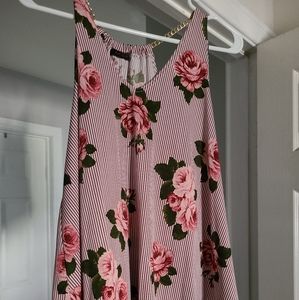 Pink floral and striped tunic